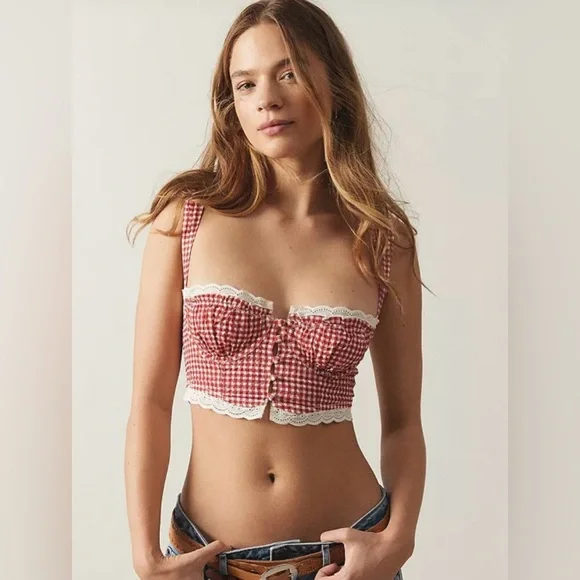 Urban Outfitters Red Gingham Crop Top - Picture 1 of 5